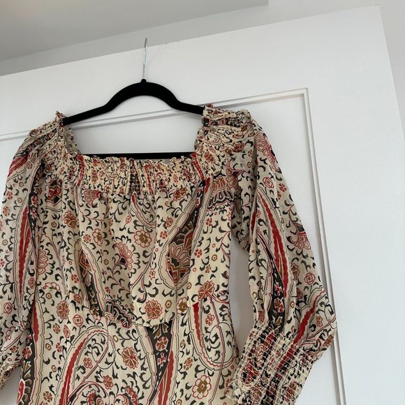 Veronica Beard Off-shoulder Dress Oat Multi Paisley Silk Floral Print Ruffle - Picture 3 of 11